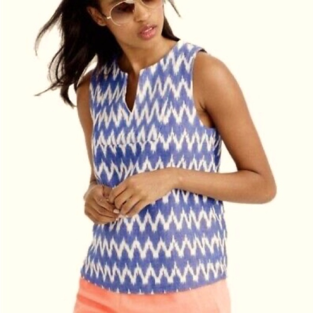 J. Crew Notched Shell Tank Top In Zig Zag Ikat. Size 0